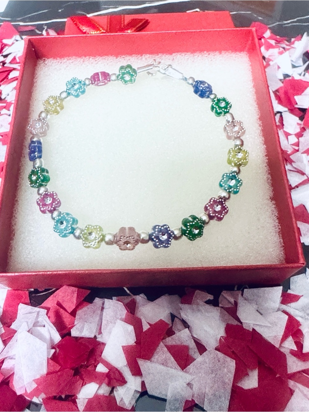 Multicolor Floral Glass Bead Bracelet - Women Jewelry